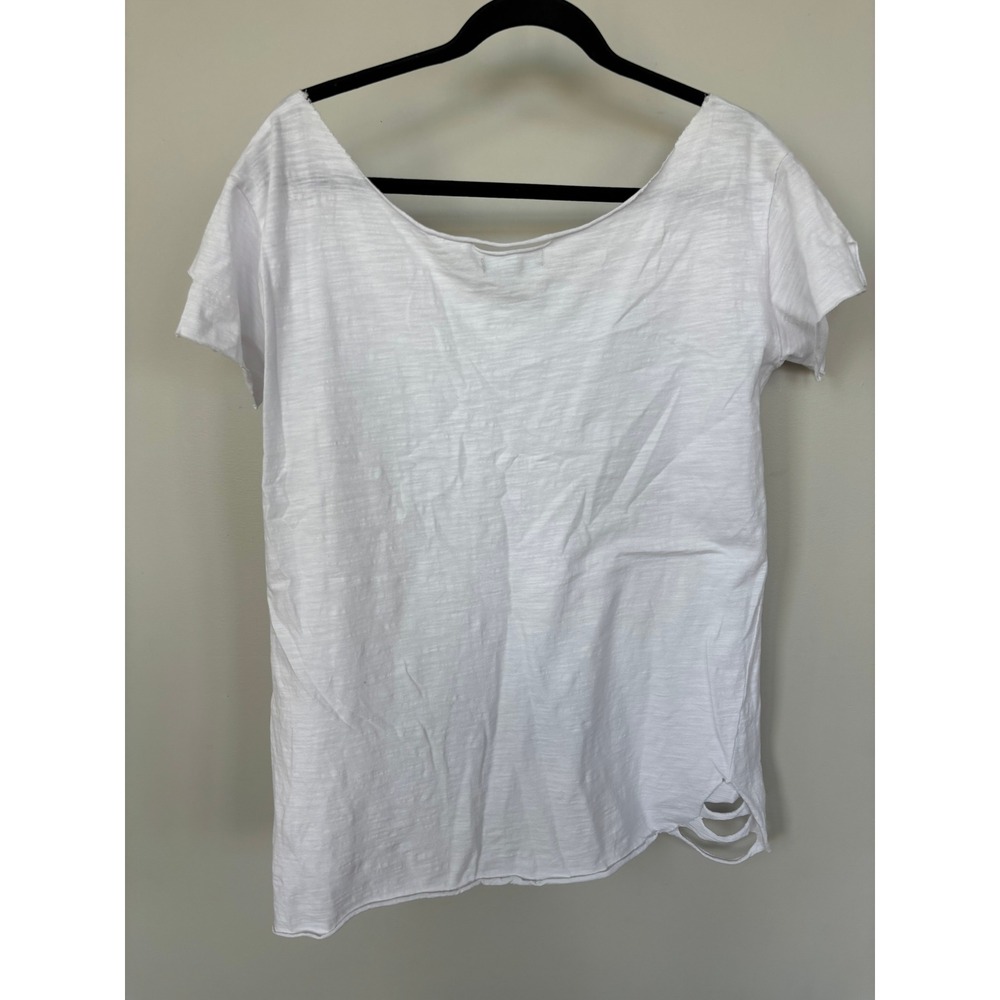 A Rare Bird White Distressed T-Shirt L/XL Cotton Slub Pocket Tee Oversized Edge - Picture 3 of 9